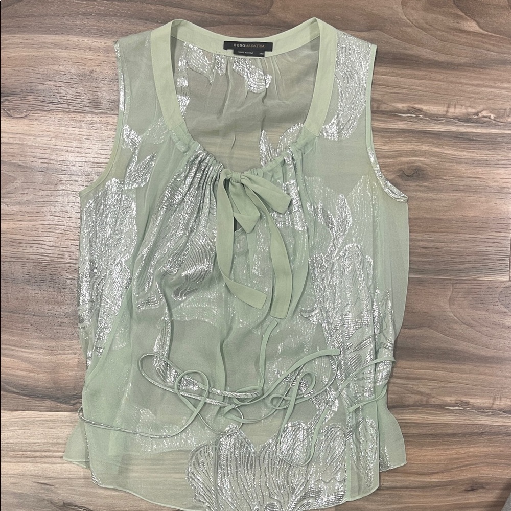 BCBG Sage Green sheer blouse